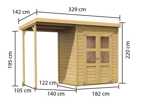 drevený domček KARIBU MERSEBURG 2 + prístavok 166 cm (68762) natur