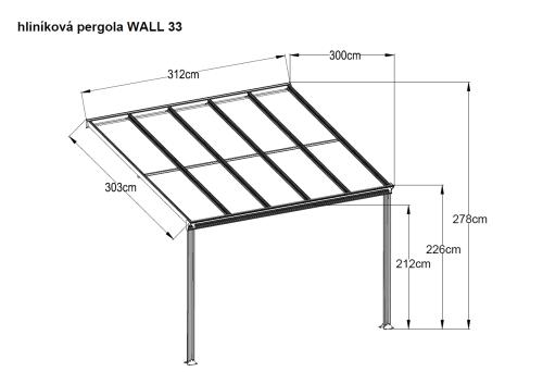 hliníková pergola LANITPLAST WALL 33 biela + číry PC